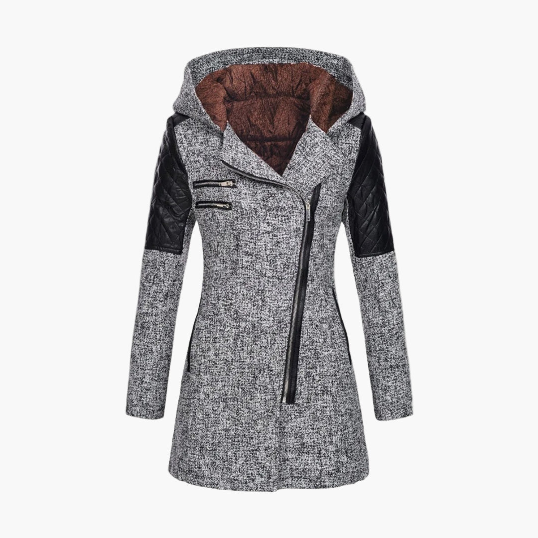 Women's Urban Hooded Winter Coat – Asymmetrical Zip, Quilted Shoulder, Stylish Everyday Outerwear
