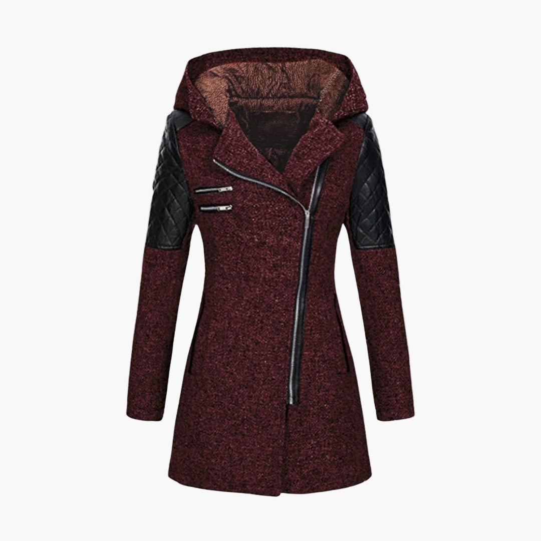 Women's Urban Hooded Winter Coat – Asymmetrical Zip, Quilted Shoulder, Stylish Everyday Outerwear