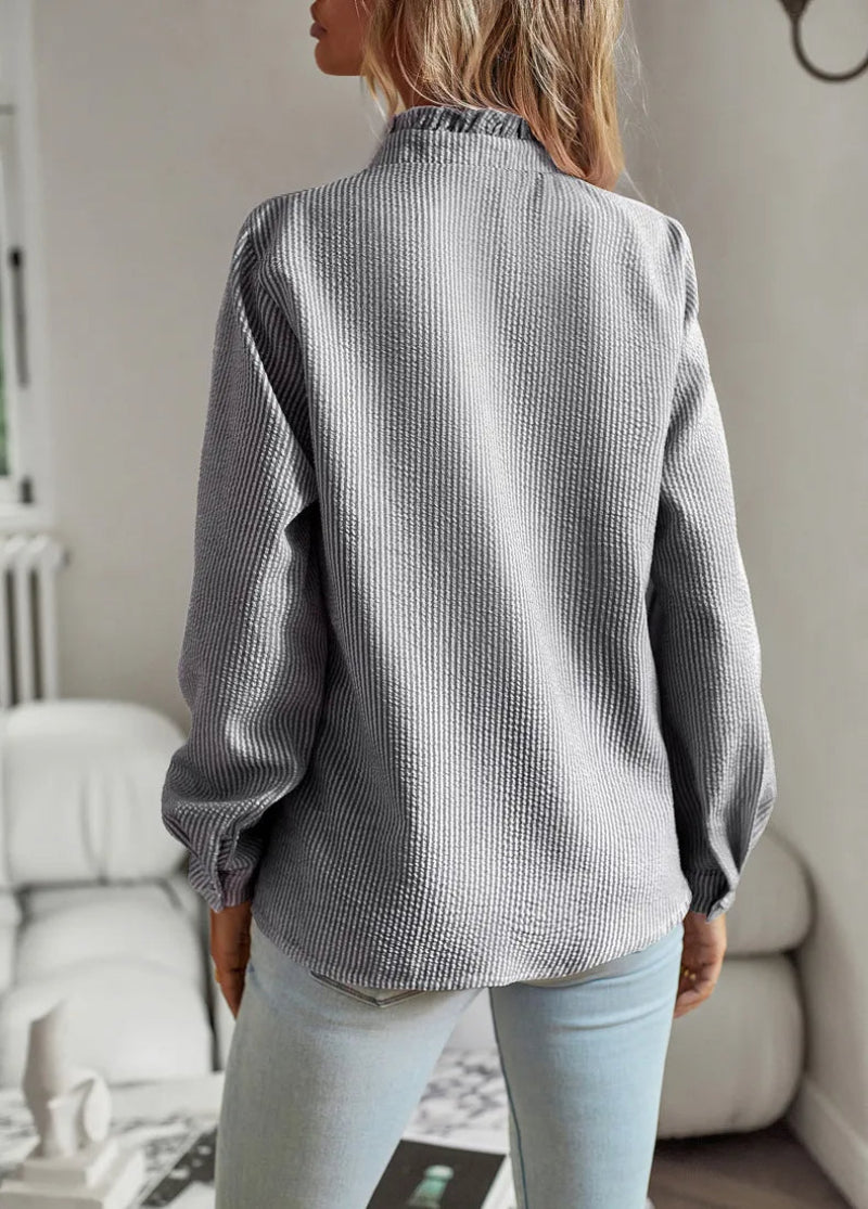 Women's Ruffle Button-Down Blouse Elegant Casual Office Style