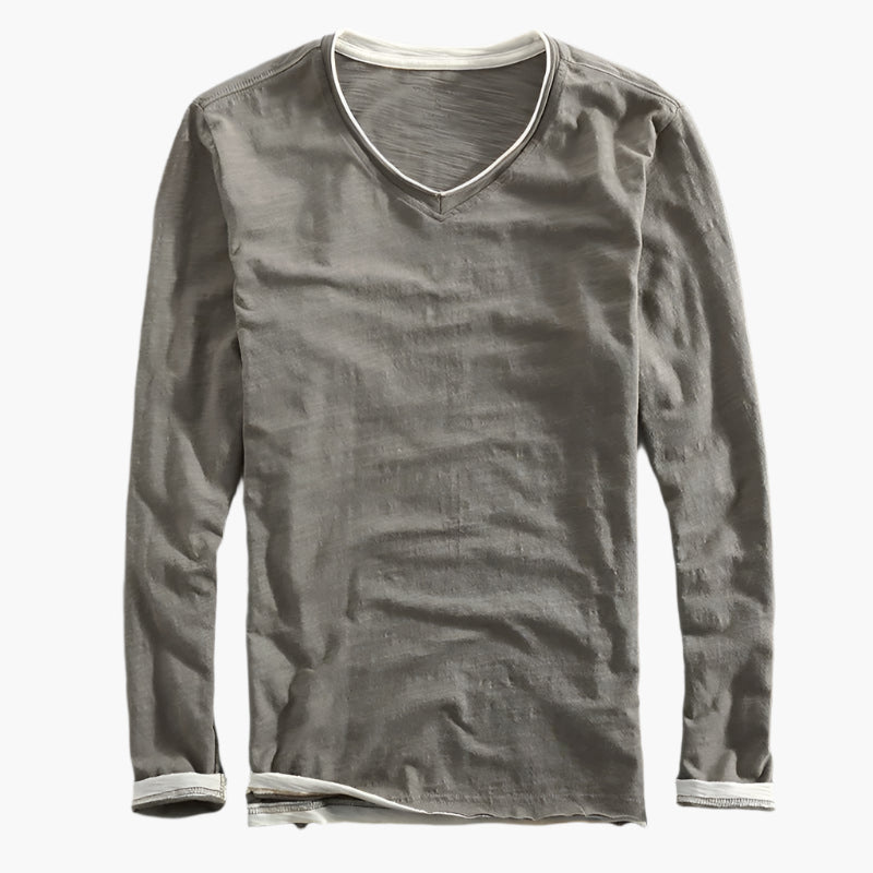 Men's Vintage Fit Long Sleeve Layered Look V-Neck Shirt Casual Basic Top