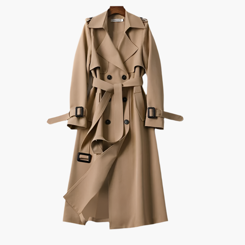 Women's Classic Double-Breasted Trench Coat Elegant Long Belted Overcoat