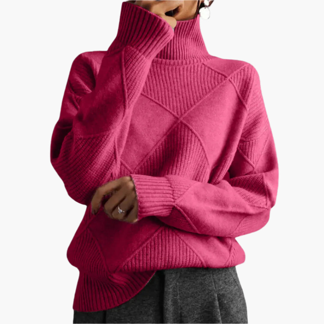 Women's Modern Diamond Pattern Turtleneck Knit Sweater - Trendy Casual Pullover