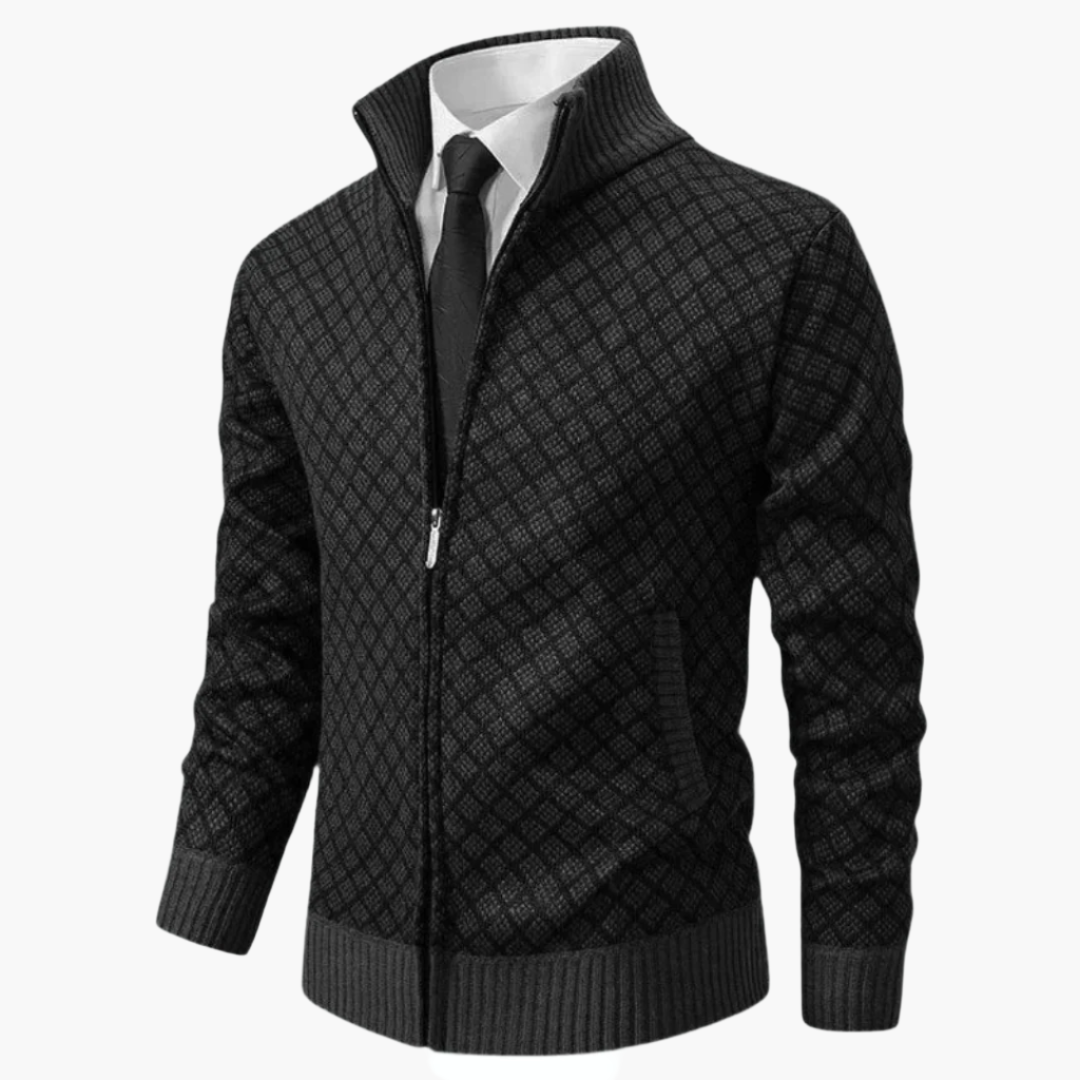Men's Elegant Knitted Zip-Up Cardigan Jacket for Business and Casual