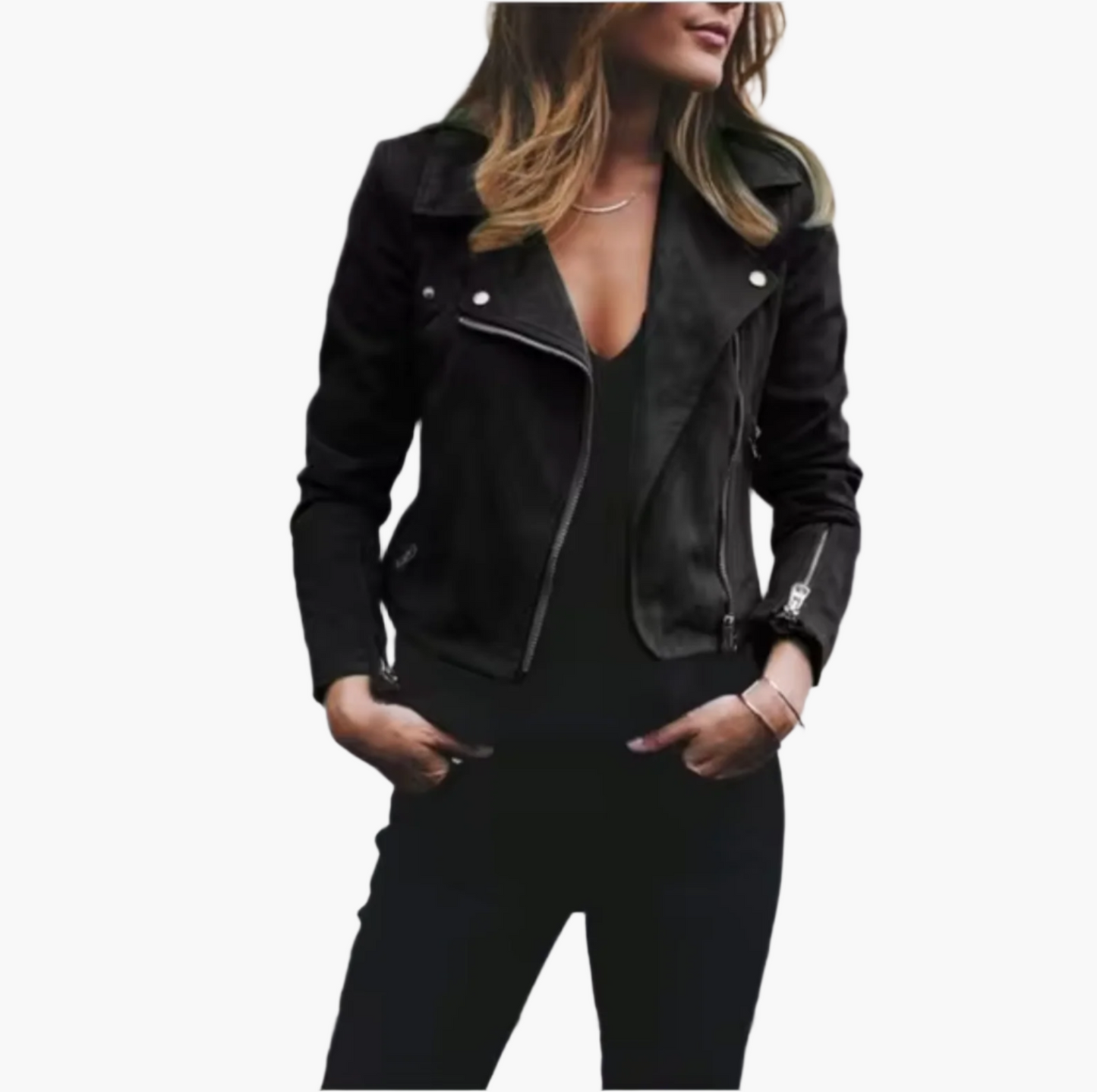 Women's Stylish Short Moto Jacket – Modern Fitted Casual Biker Style