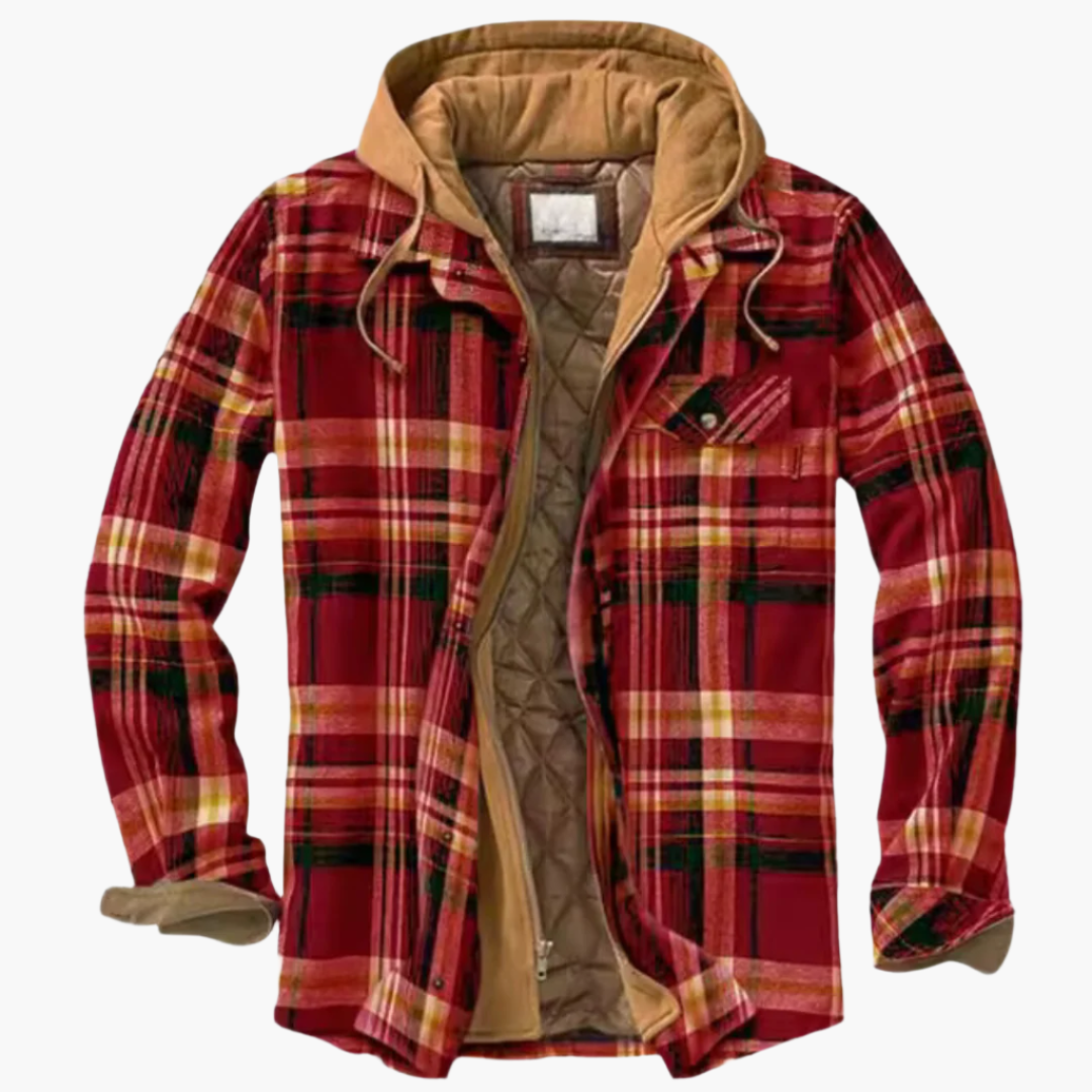 Men's Outdoor Hooded Lumberjack Style Quilted Jacket – Classic Plaid, Warm and Versatile