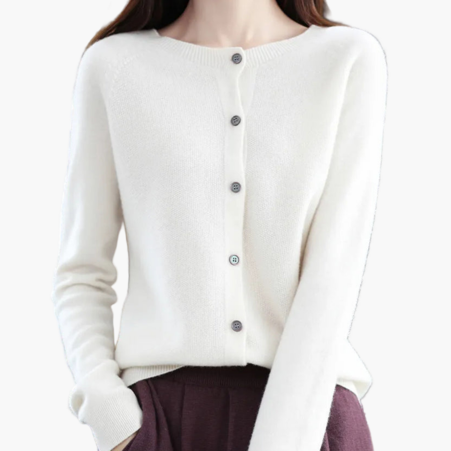 Women's Classic Button-Up Cardigan Sweater with Crew Neck – Elegant Everyday Layer for Work and Casual