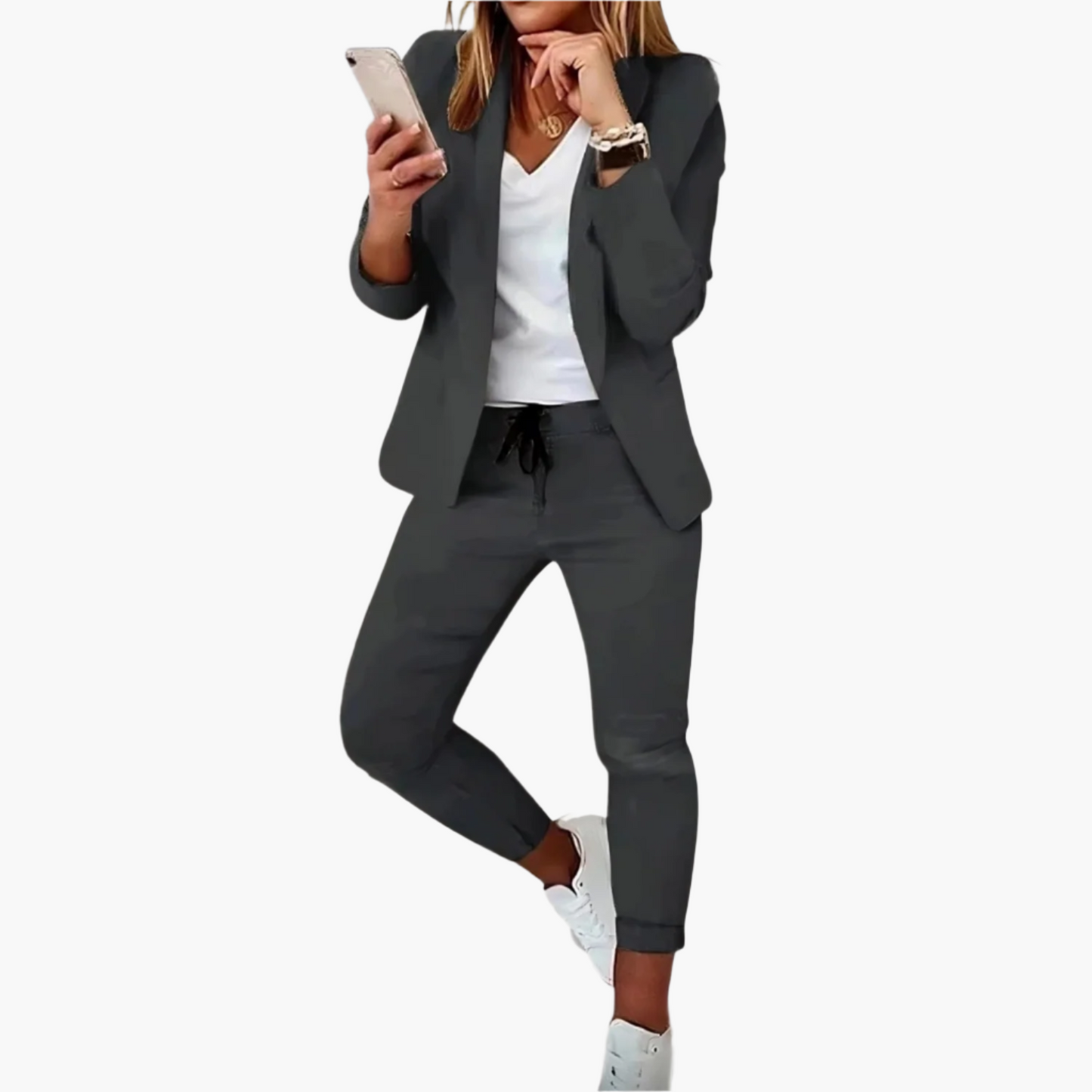 Women's Business Casual Blazer & Jogger Pants Set – Modern Office and Leisure Suit