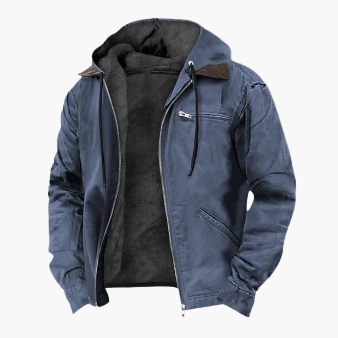 Men's Outdoor Hooded Jacket – Casual Warm Fleece Lined Zip-Up for Everyday and Outdoor Activities