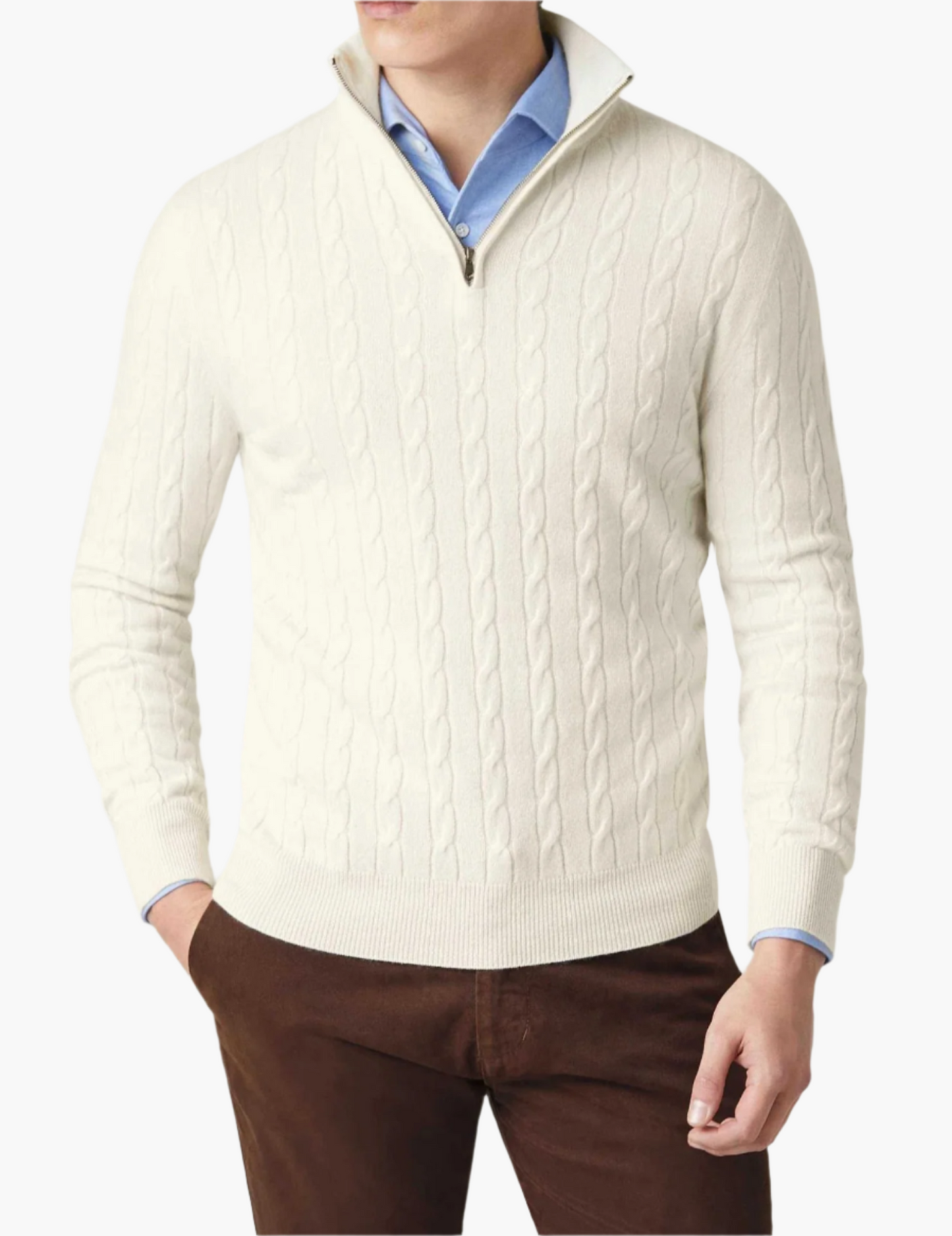 Men's Classic Cable Knit Quarter-Zip Sweater – Timeless Business & Casual Style