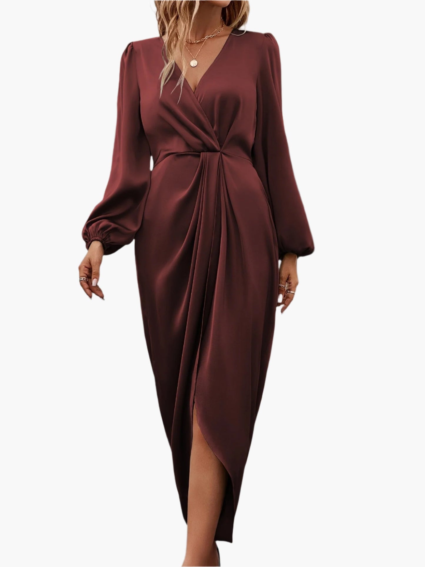 Women's Elegant Wrap Midi Dress for Formal Occasions and Parties