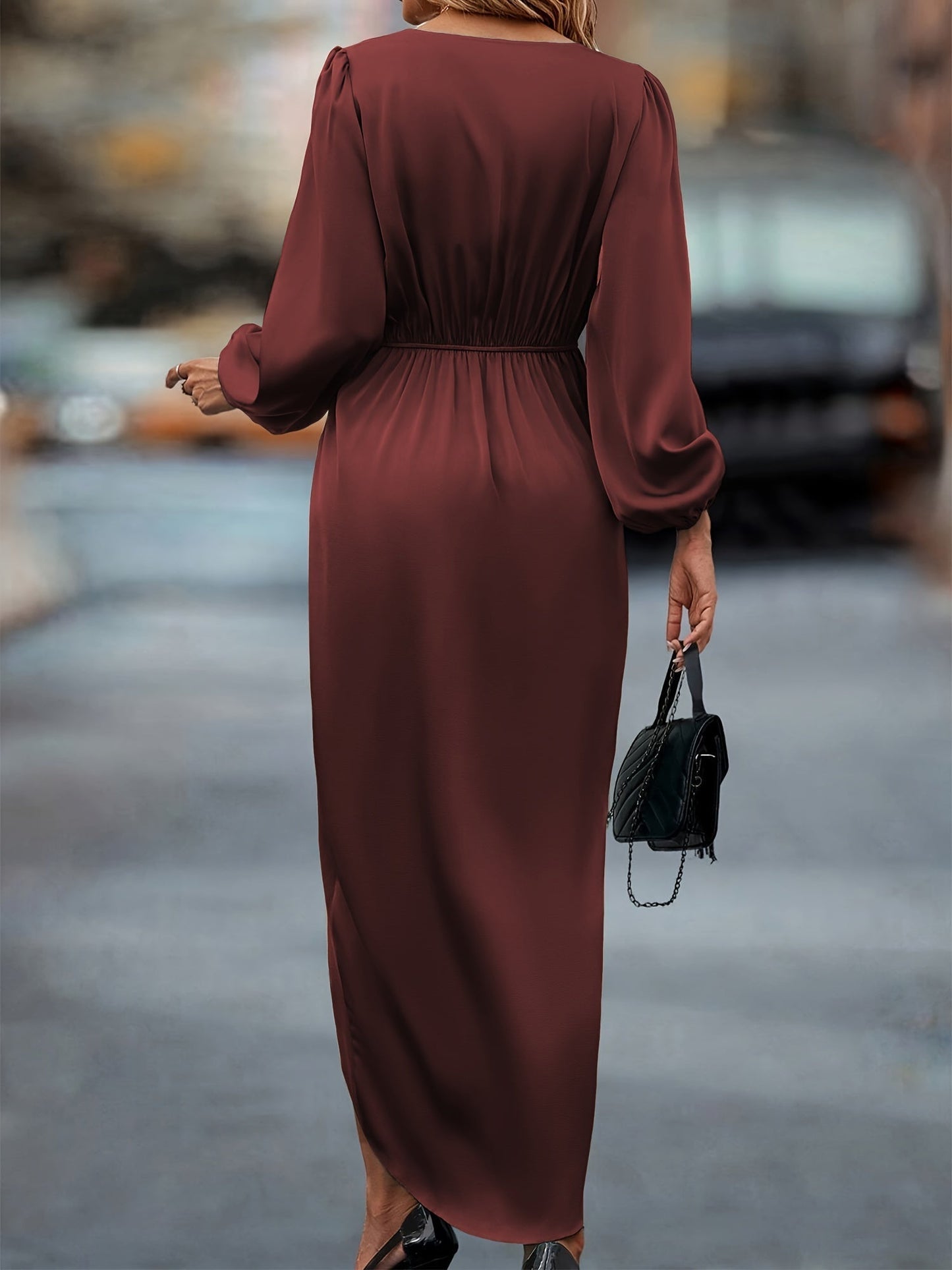 Women's Elegant Wrap Midi Dress for Formal Occasions and Parties