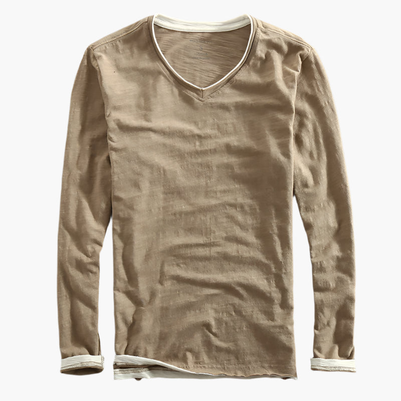 Men's Vintage Fit Long Sleeve Layered Look V-Neck Shirt Casual Basic Top