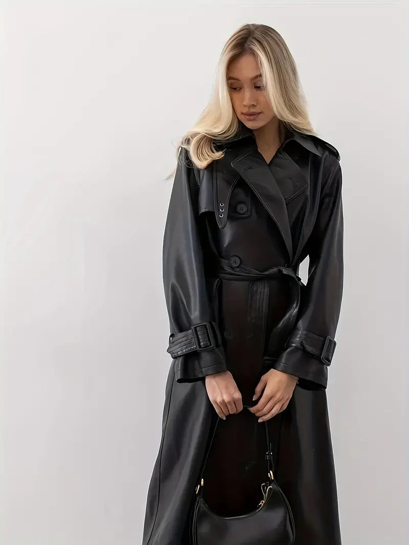 Women's Classic Long Trench Coat – Elegant Double-Breasted Belted Overcoat for Everyday, Office, and Evening Wear