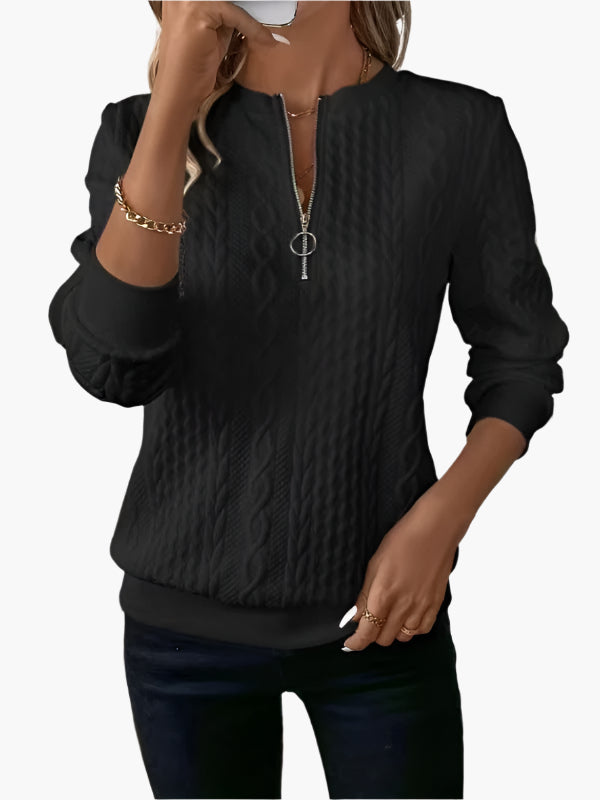 Women's Cable Knit Zip Up Sweater – Casual Modern Pullover for Everyday Style