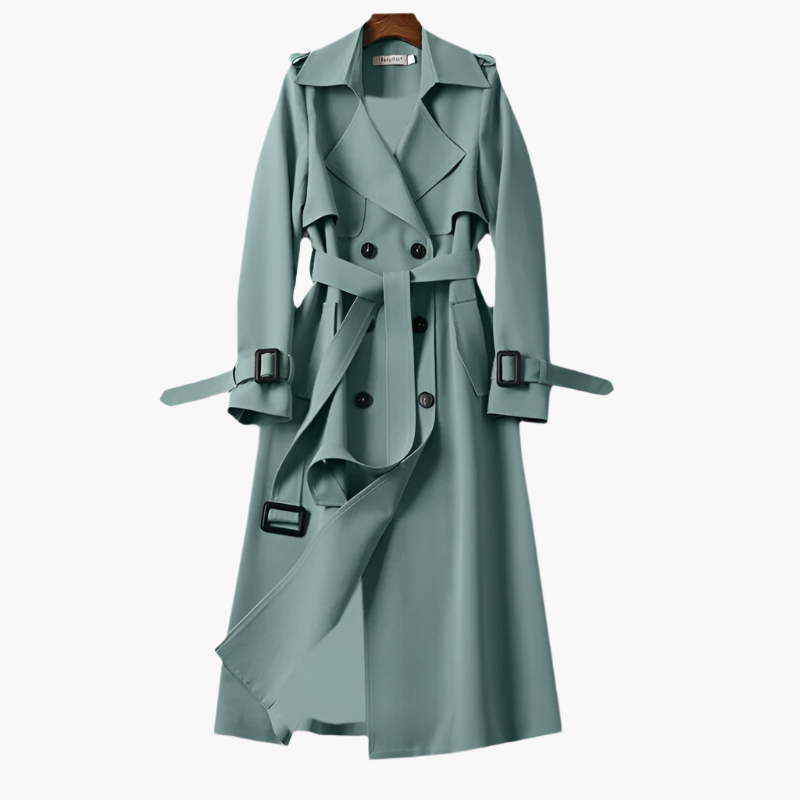 Women's Classic Double-Breasted Trench Coat Elegant Long Belted Overcoat