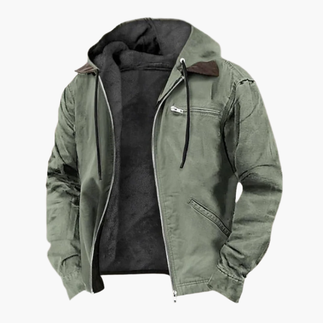 Men's Outdoor Hooded Jacket – Casual Warm Fleece Lined Zip-Up for Everyday and Outdoor Activities