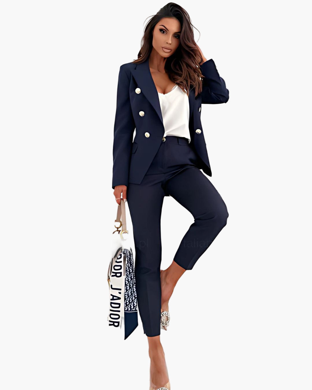 Women's Double-Breasted Business Suit Set – Modern Slim Fit Blazer & Pants for Office and Events