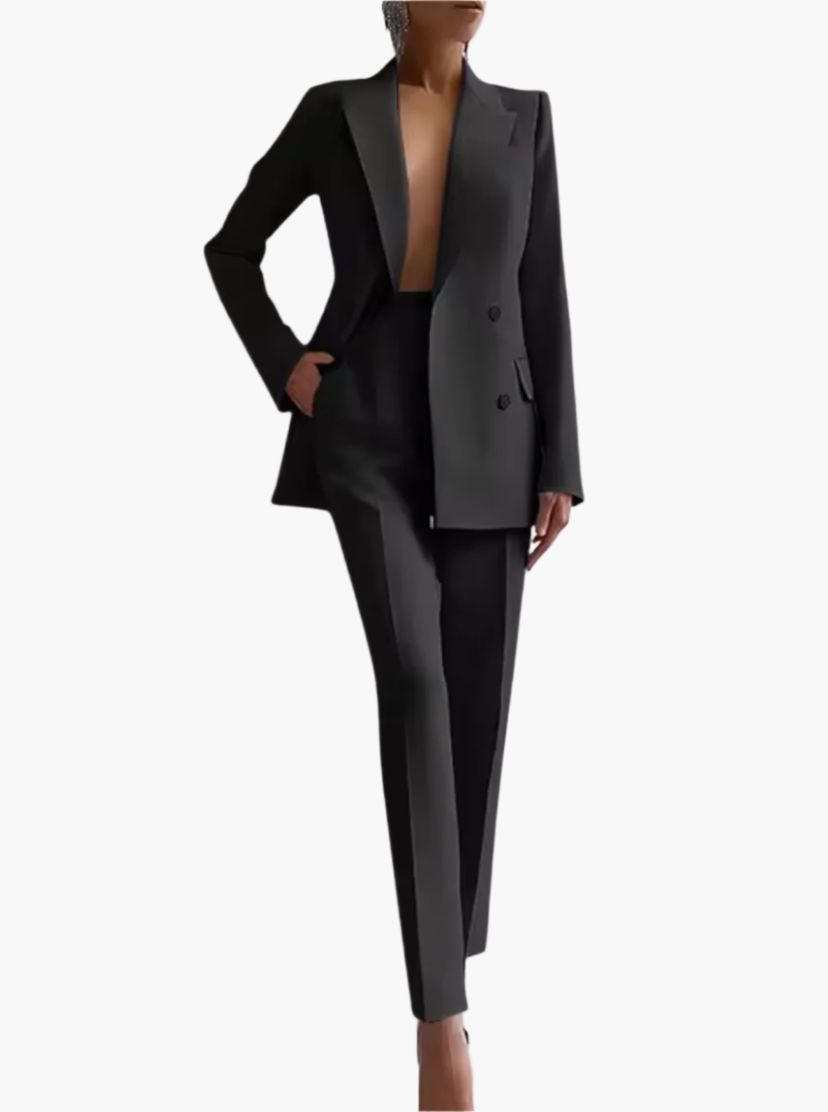 Women's Elegant Double-Breasted Blazer Suit Set for Business and Formal Wear