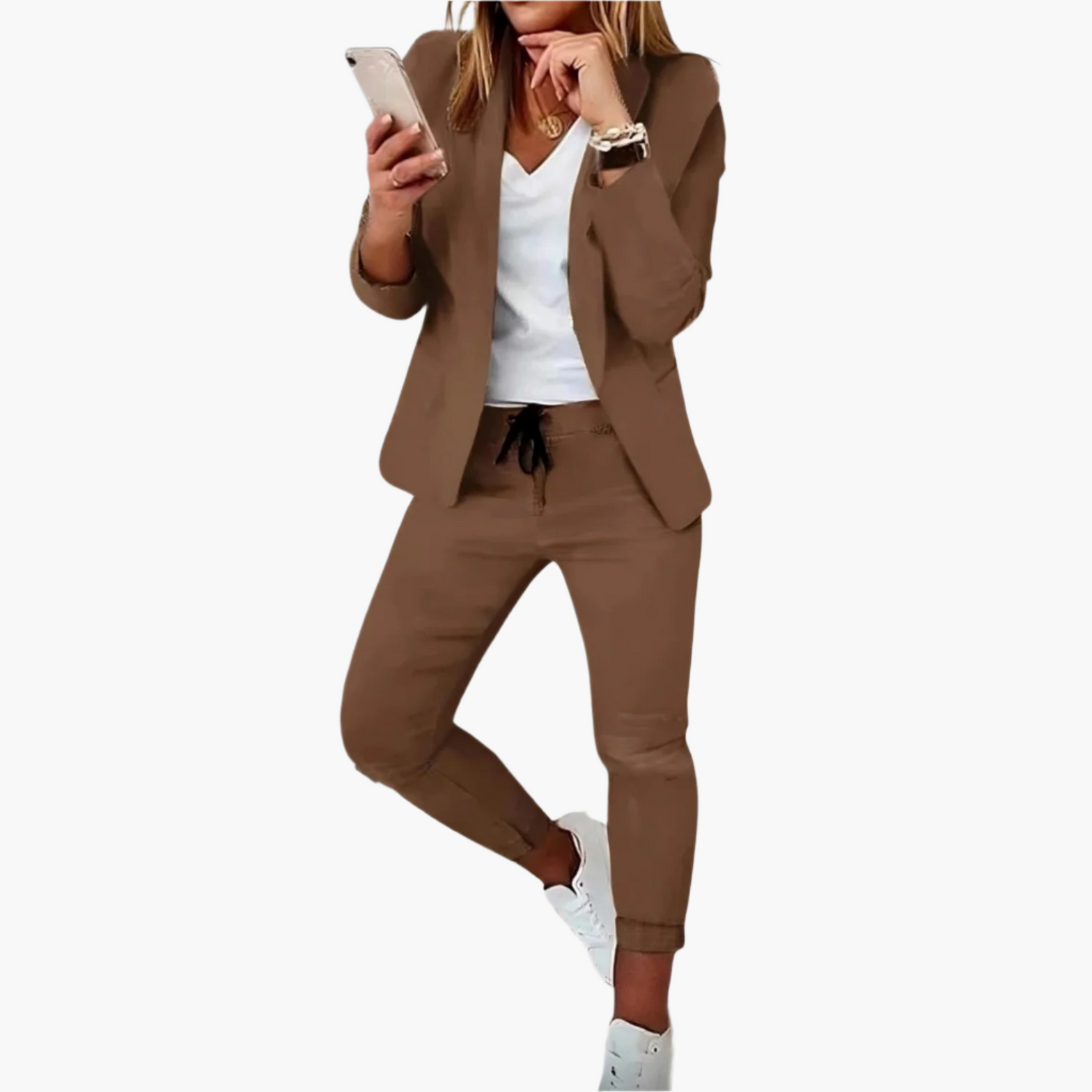 Women's Business Casual Blazer & Jogger Pants Set – Modern Office and Leisure Suit