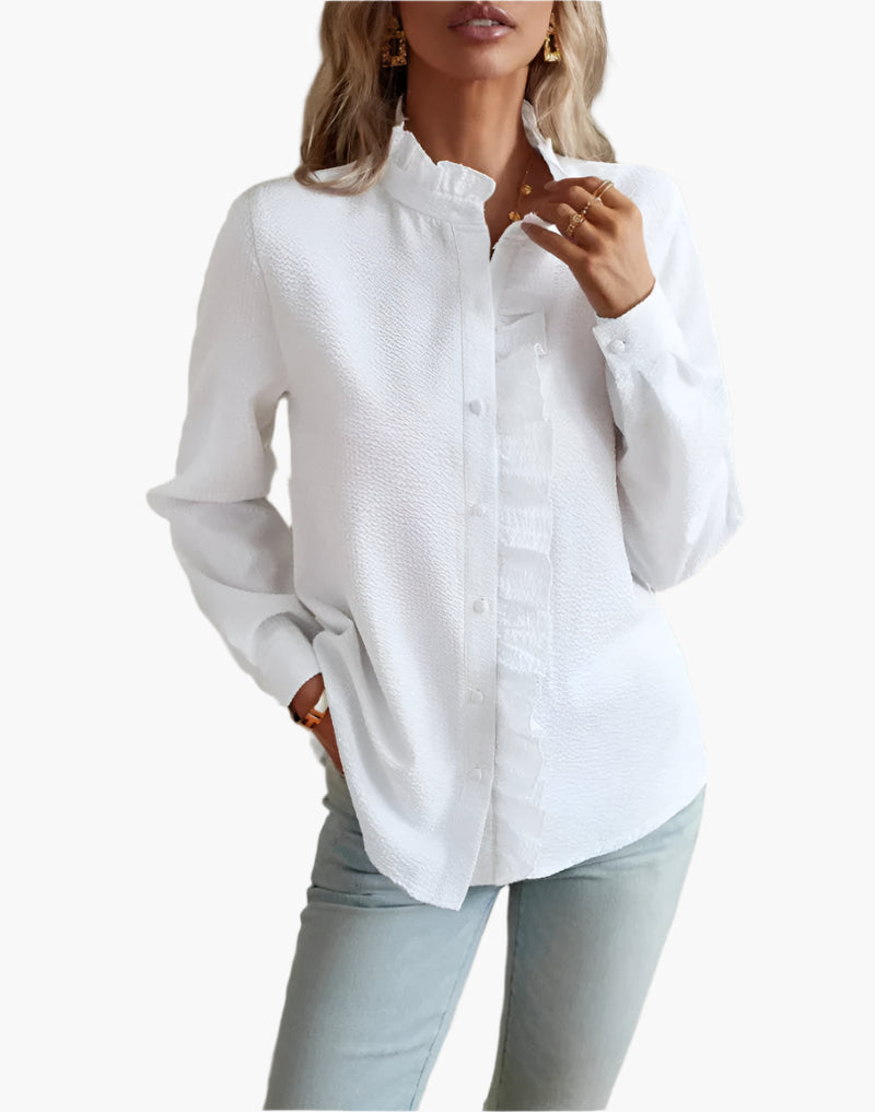 Women's Ruffle Button-Down Blouse Elegant Casual Office Style