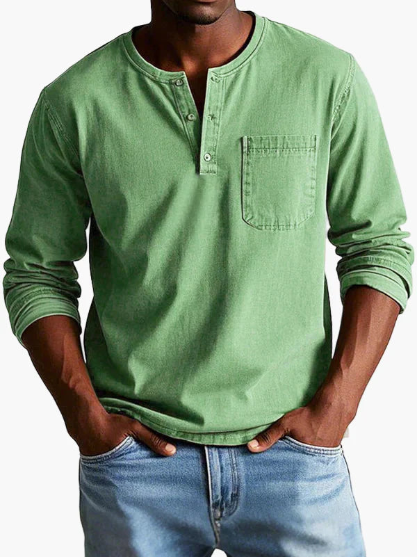 Men's Classic Long Sleeve Henley Shirt – Modern Button Placket & Chest Pocket, Casual Everyday Style