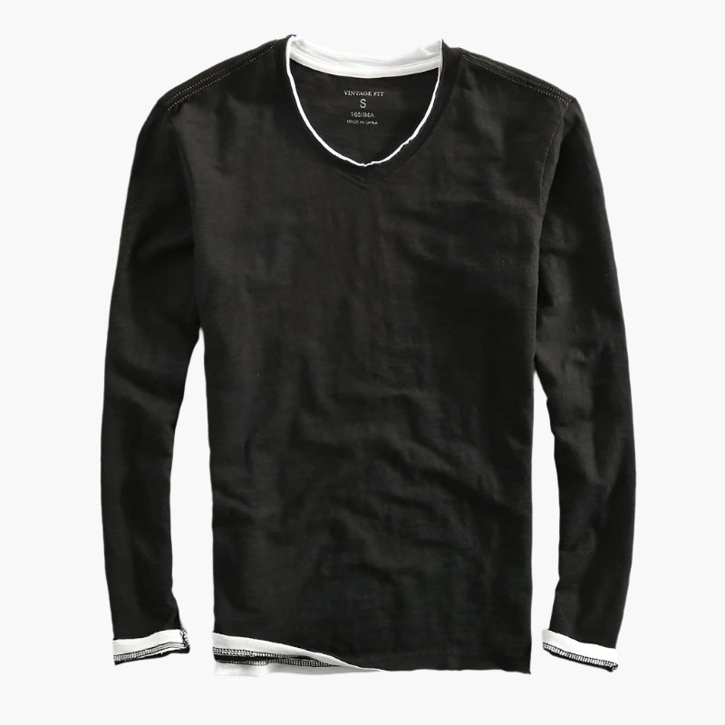 Men's Vintage Fit Long Sleeve Layered Look V-Neck Shirt Casual Basic Top
