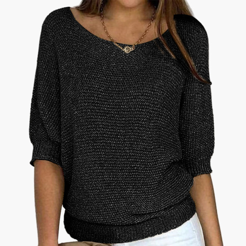 Women's Relaxed Fit 3/4 Sleeve Knit Pullover – Casual Everyday Sweater Top