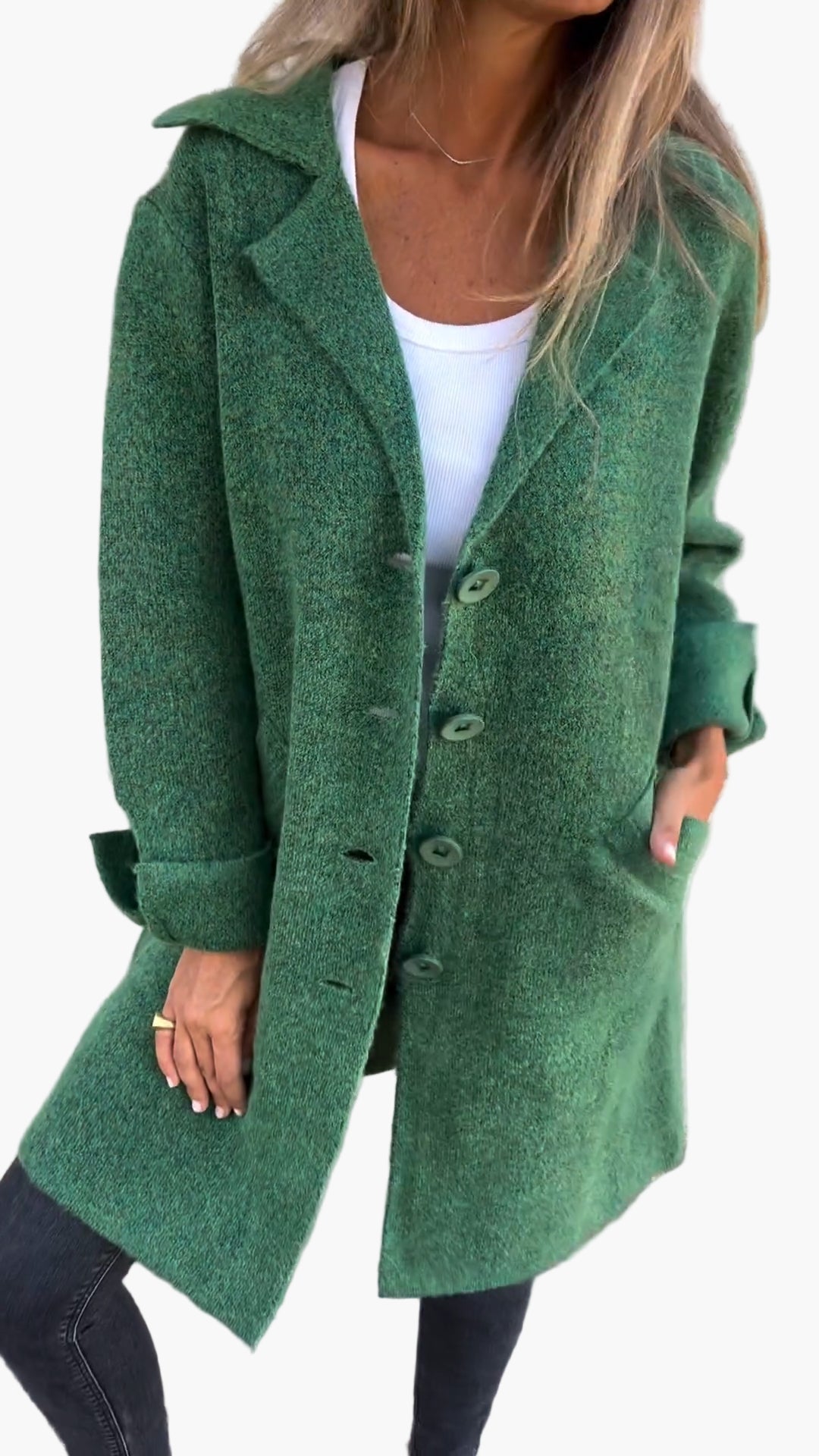 Women's Casual Long Lapel Coat with Turn-Up Sleeves – Trendy Everyday Outerwear