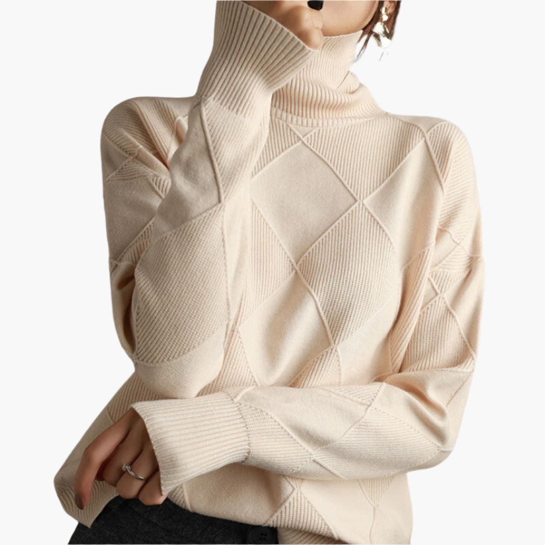Women's Diamond Pattern Knit Sweater Casual Pullover for Everyday Style