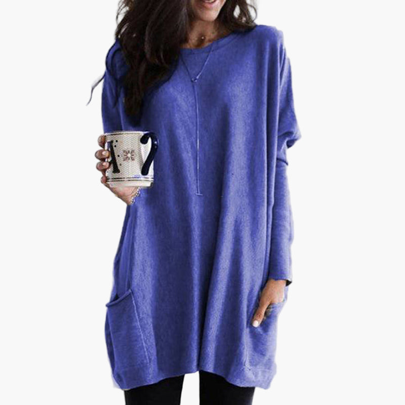 Women's Casual Long Pullover Sweater with Pockets, Relaxed Fit, Cozy Everyday Tunic Top