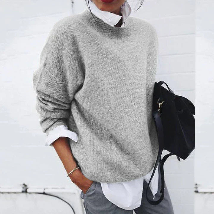 Women's Oversized Casual Knit Pullover Sweater, Modern Stand Collar, Everyday Relaxed Fit