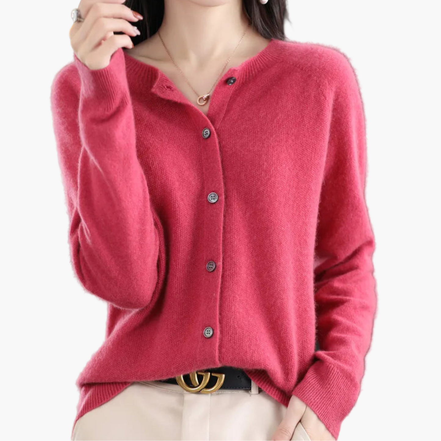 Women's Classic Button-Up Cardigan Sweater with Crew Neck – Elegant Everyday Layer for Work and Casual