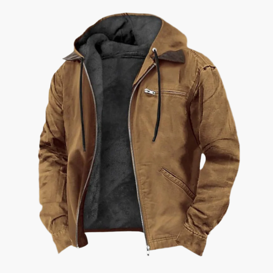 Men's Outdoor Hooded Jacket – Casual Warm Fleece Lined Zip-Up for Everyday and Outdoor Activities