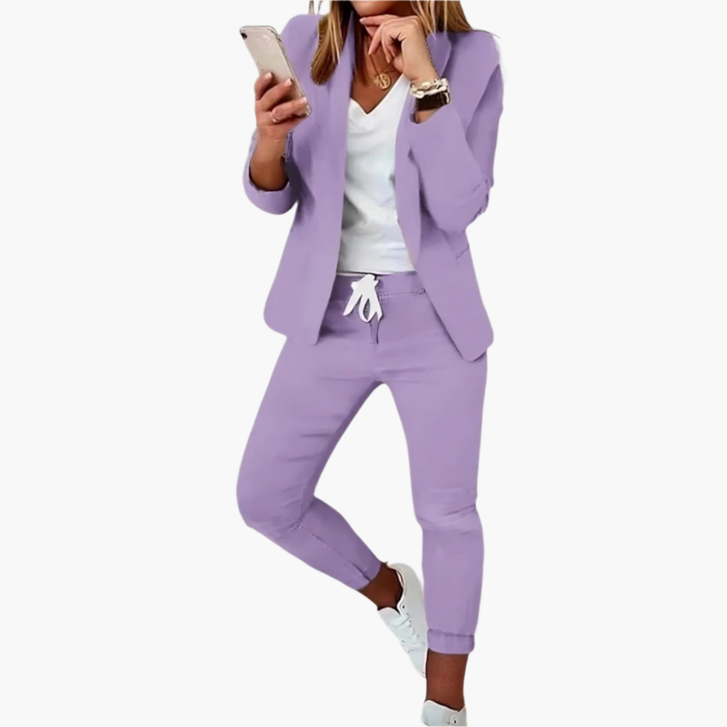 Women's Business Casual Blazer & Jogger Pants Set – Modern Office and Leisure Suit