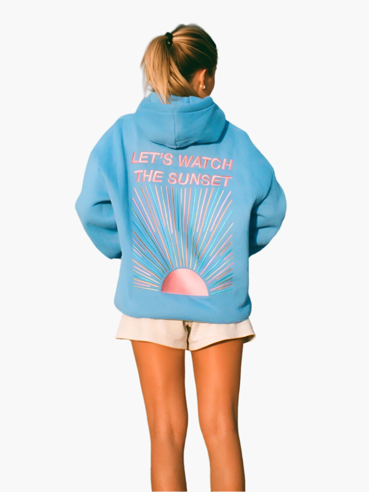 Women's Oversized Hoodie with Sunset Print and Slogan – Casual Relaxed Fit Pullover