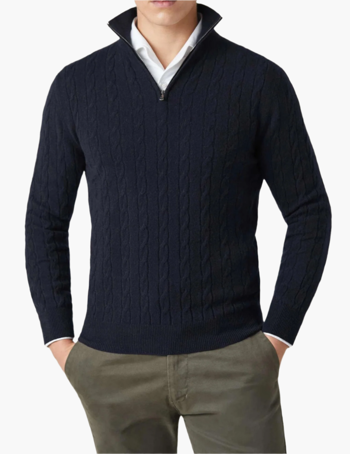 Men's Classic Cable Knit Quarter-Zip Sweater – Timeless Business & Casual Style