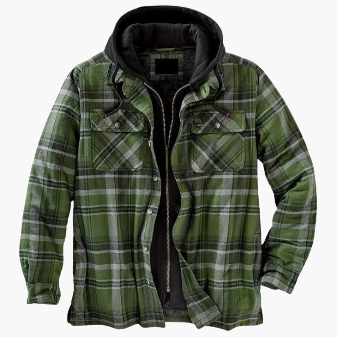 Men's Outdoor Hooded Lumberjack Style Quilted Jacket – Classic Plaid, Warm and Versatile
