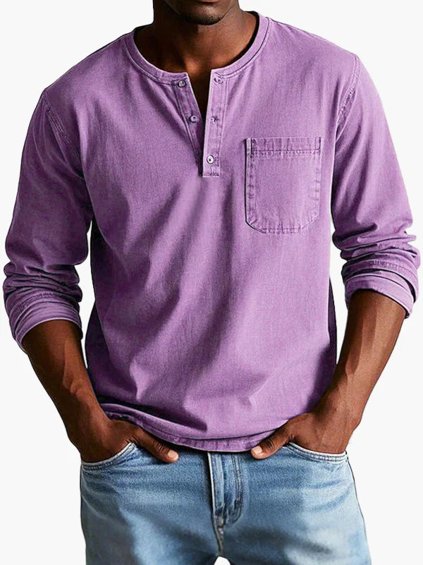 Men's Classic Long Sleeve Henley Shirt – Modern Button Placket & Chest Pocket, Casual Everyday Style
