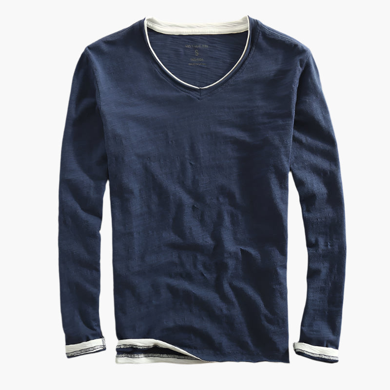 Men's Vintage Fit Long Sleeve Layered Look V-Neck Shirt Casual Basic Top