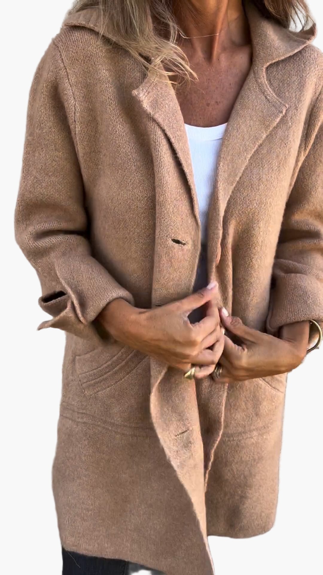 Women's Casual Long Lapel Coat with Turn-Up Sleeves – Trendy Everyday Outerwear