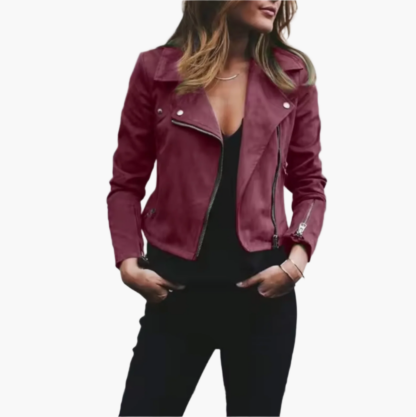 Women's Stylish Short Moto Jacket – Modern Fitted Casual Biker Style
