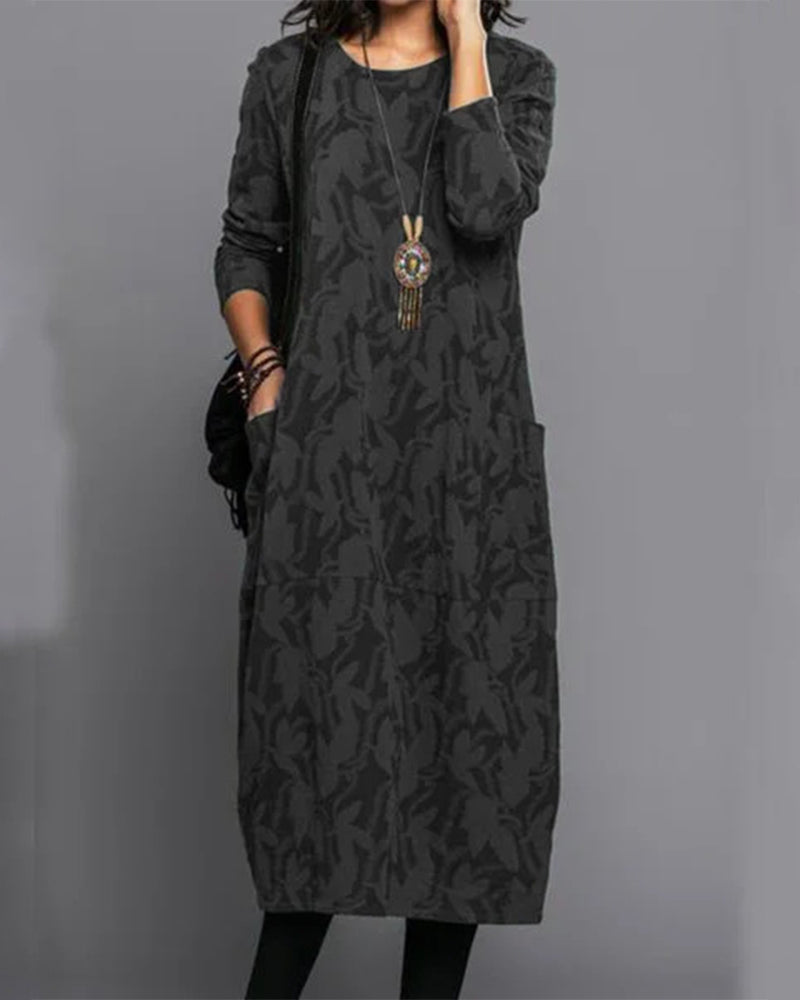 Women's Casual Long Sleeve Relaxed Fit Everyday Dress with Pockets