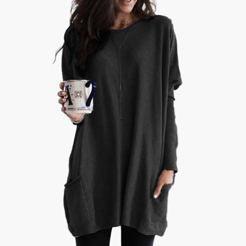 Women's Casual Long Pullover Sweater with Pockets, Relaxed Fit, Cozy Everyday Tunic Top