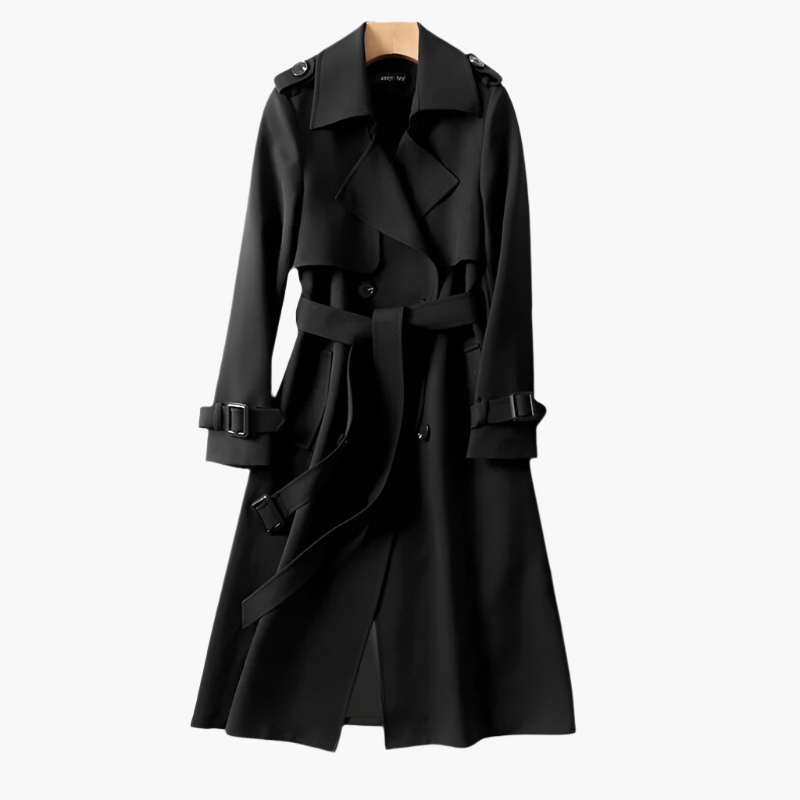 Women's Classic Double-Breasted Trench Coat Elegant Long Belted Overcoat