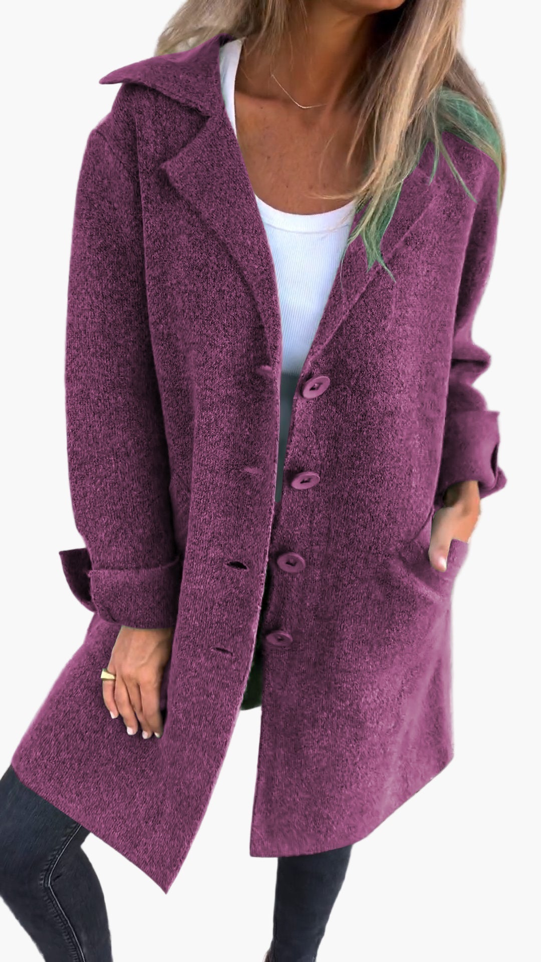 Women's Casual Long Lapel Coat with Turn-Up Sleeves – Trendy Everyday Outerwear