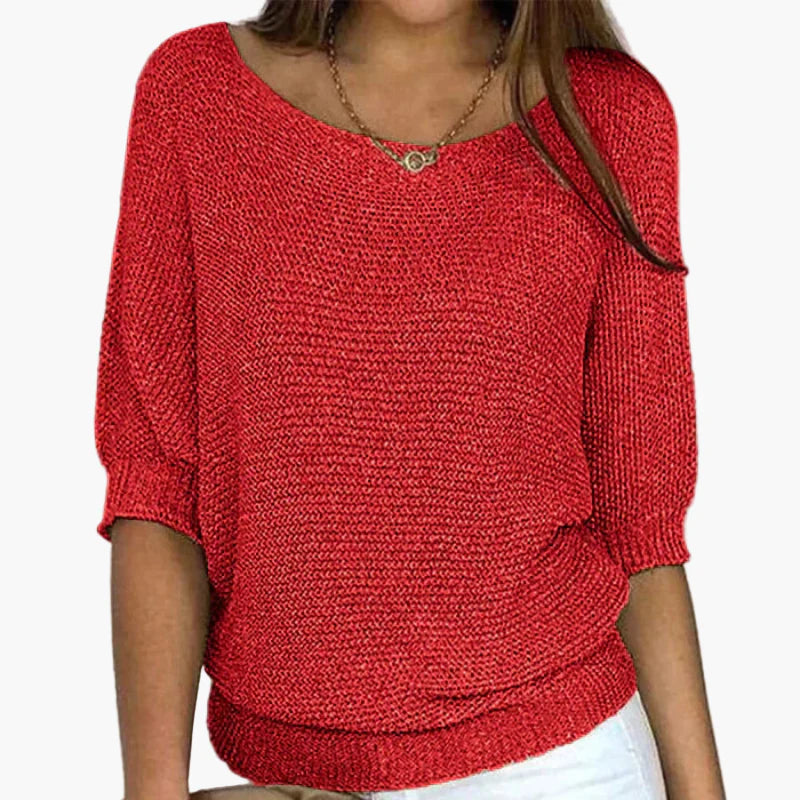 Women's Relaxed Fit 3/4 Sleeve Knit Pullover – Casual Everyday Sweater Top
