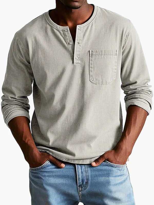 Men's Classic Long Sleeve Henley Shirt – Modern Button Placket & Chest Pocket, Casual Everyday Style