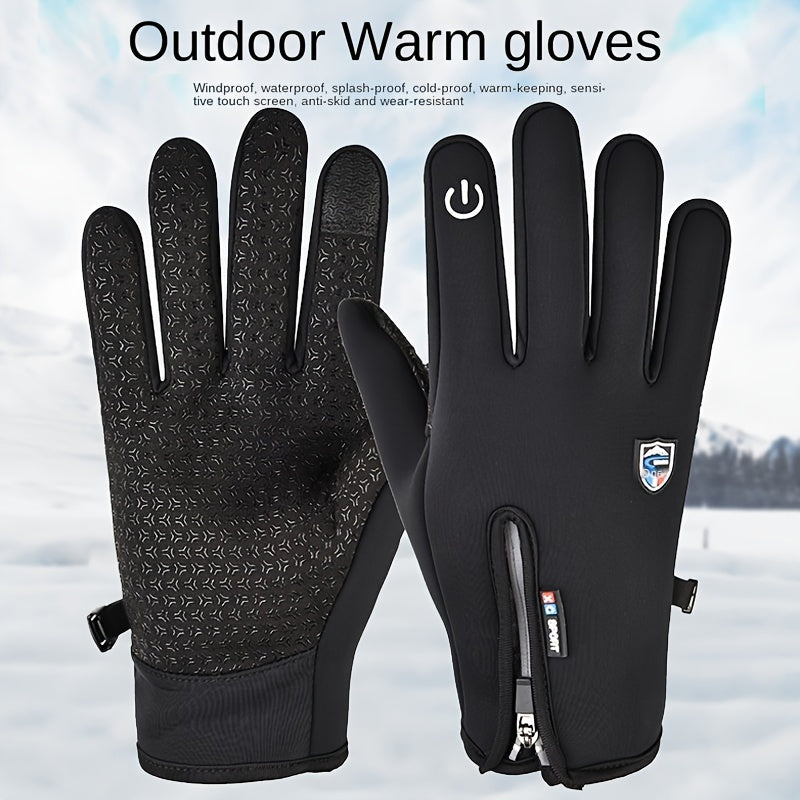 Men's Outdoor Winter Thermal Gloves with Touchscreen and Zipper – Sporty Cold Weather Accessory