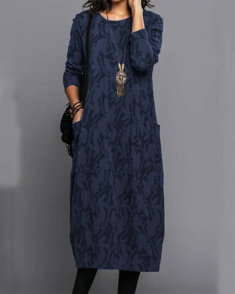Women's Casual Long Sleeve Relaxed Fit Everyday Dress with Pockets