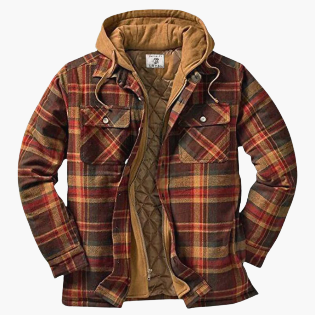 Men's Outdoor Hooded Lumberjack Style Quilted Jacket – Classic Plaid, Warm and Versatile